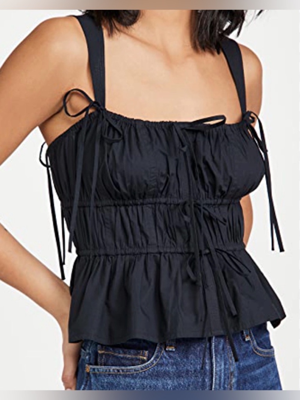 Ulla Johnson Black Ruched Tie-Shoulder Camisole